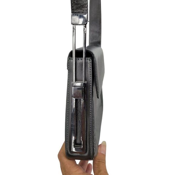 Francesco Biasia Leather Shoulder Bag Purse Handbag Gunmetal Gray Silver - Picture 8 of 14